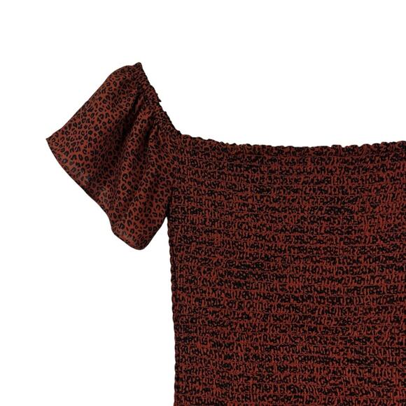 Fashion Nova Dress Womens XS Brown Leopard Print Smocked Ruffle Cottagecore - Picture 3 of 6